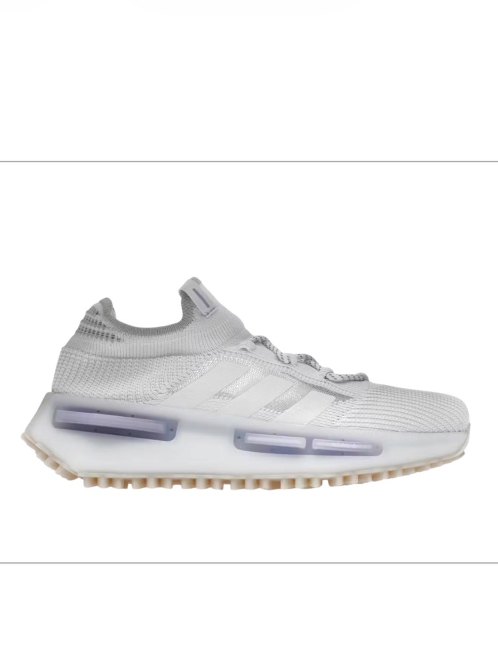 Adidas Light Beige Knit Athletic Sneakers with Purple Accent